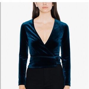 American Apparel Velvet Wrap Long Sleeve Top Teal
